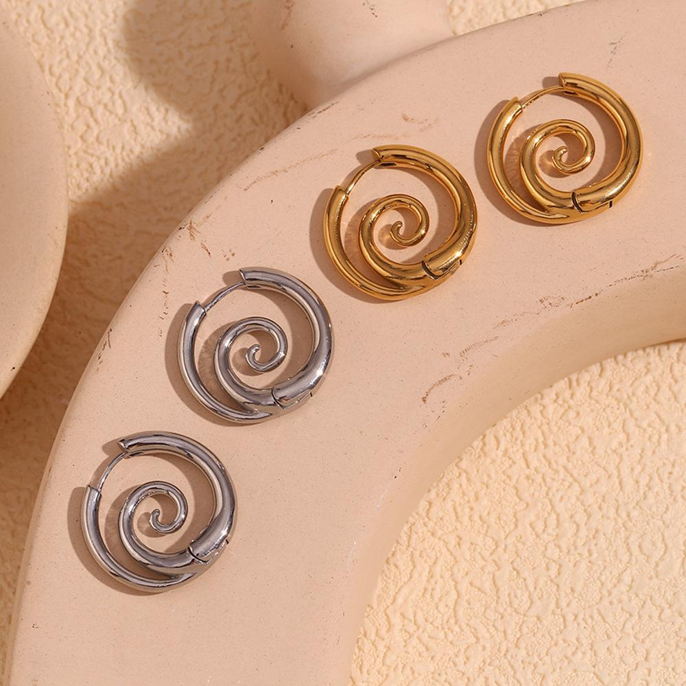 Designer Style Personality Twist Spiral Hoop Earrings Stainless Steel Mosquito Coil Shaped Circle Accessories Huggies Jewelry