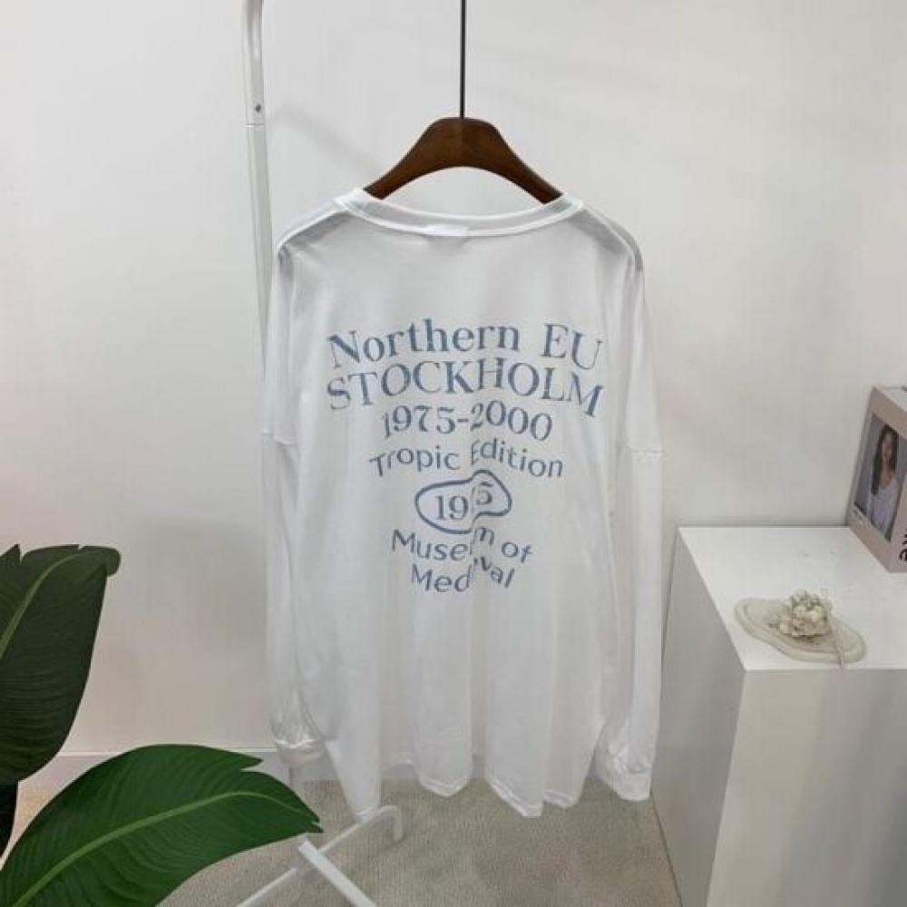C S In The Room Men vInTage prInTIng SliT OverfiT Long Sleeve T ShirT 3Color