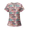 Women's Fashion Printed Short Sleeve V Neck Pattern Tops Pocket Working T-shirts