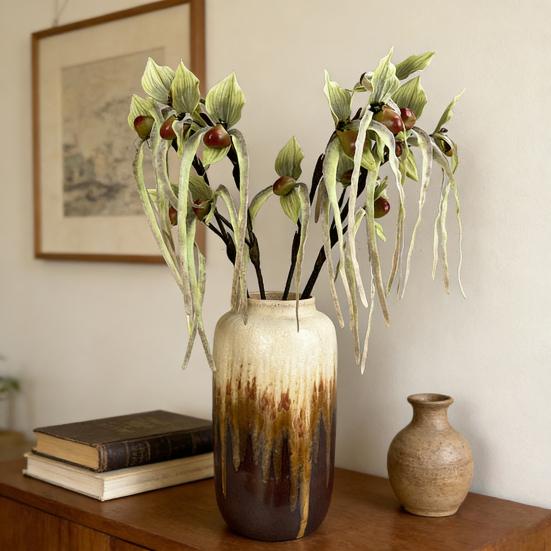 Artificial Flower Paphiopedilum Realistic Silk Plastic Petals Flexible Stems Long-Lasting No Watering Fake Orchid Home Decor