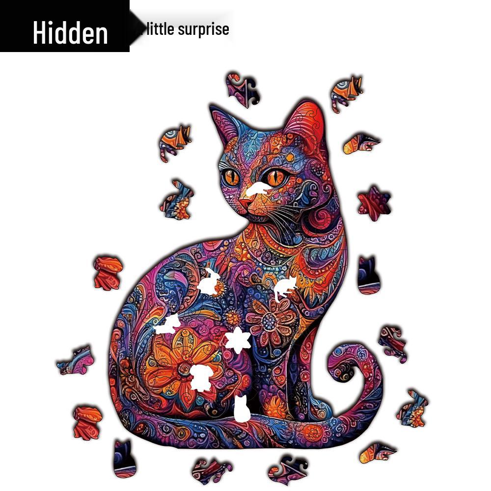 HOOLOOG Irregular Wooden Cat Jigsaw Puzzle Money Box Gift
