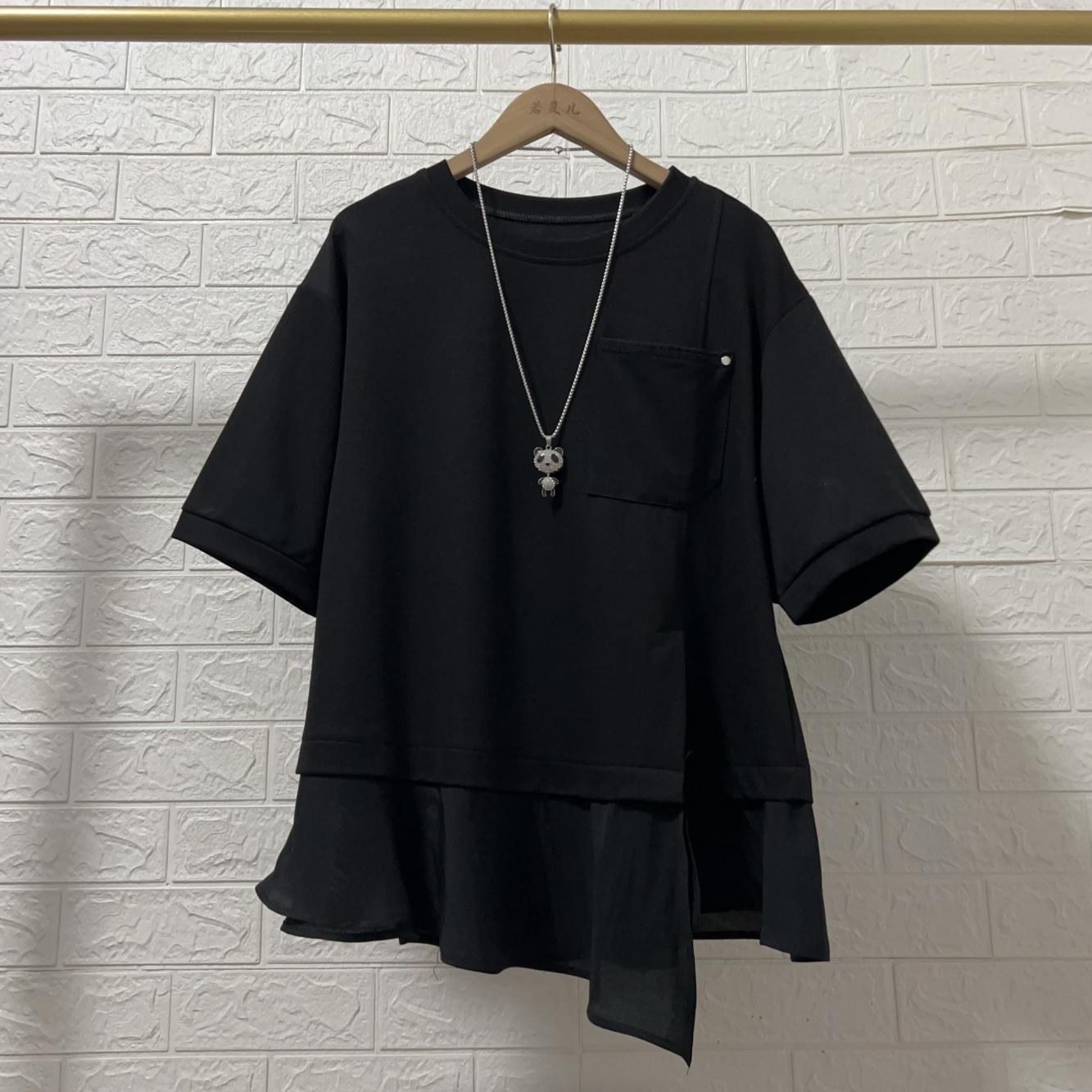 

Большие размеры Женские летние свободные футболки в корейском стиле с коротким рукавом повседневные топы XXXL чёрный