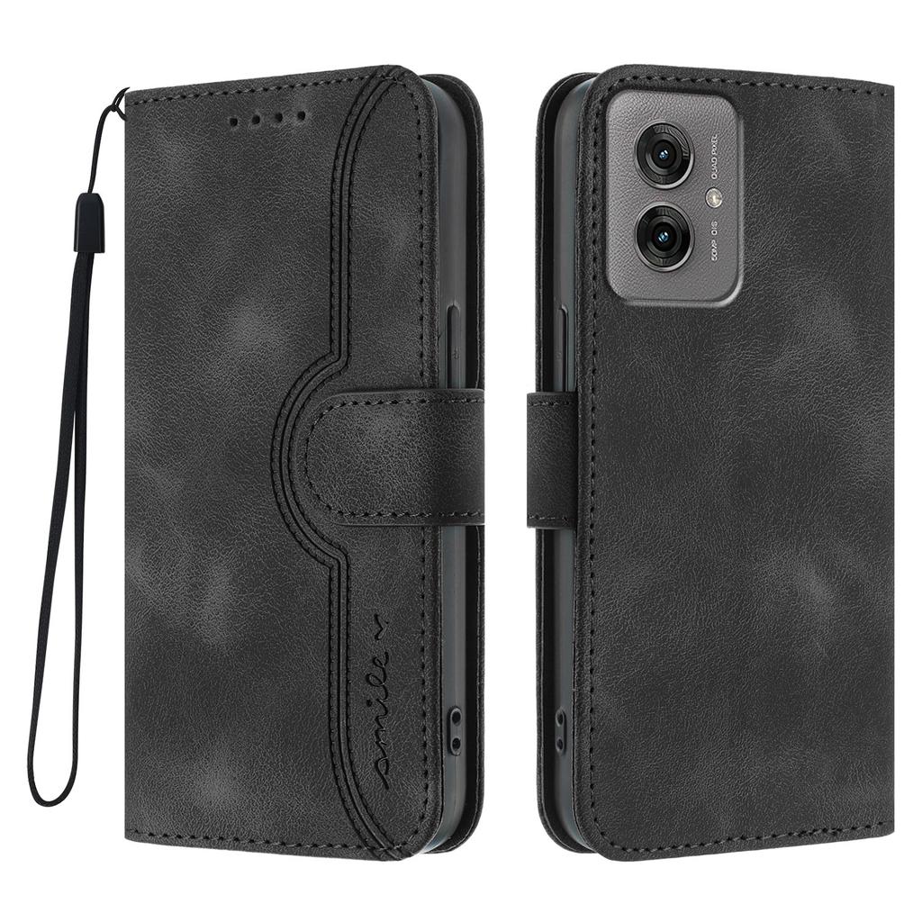 For Motorola Moto G55 5G Leather Case Wallet Stand Smile Imprinted Phone Cover with Strap