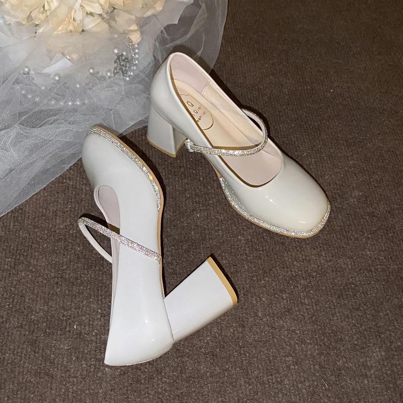 Fashion Crystal Women High Heels Shoes Elegant Chunky Mary Janes Shoes 2025 Autumn New Classical Luxury Pumps Fad Dress Party Sandalias