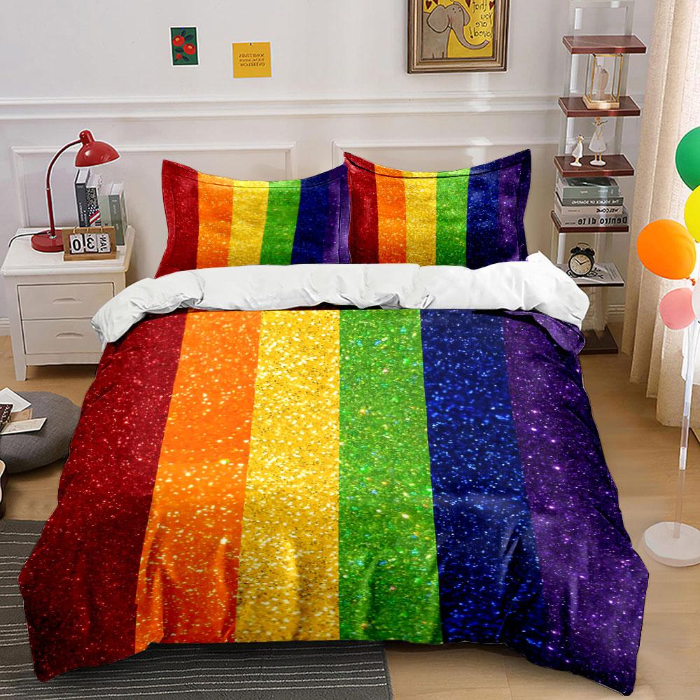 Regenbogen Glitzer Bettwäsche Set Bettwäsche Bettbezug Set Bettbezug Kissenbezüge (1 * Bettbezug 2 * Kissenbezüge, ohne Bettdecke)