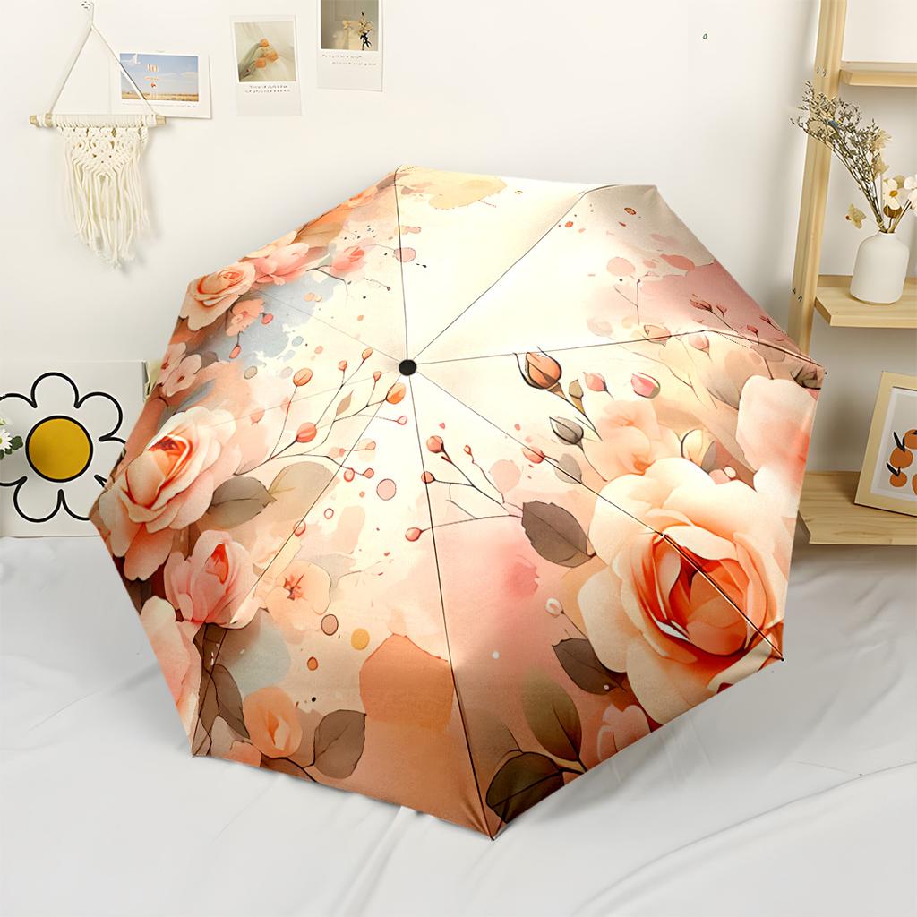 Golden Roses and Daisies Compact Travel Automatic Umbrella with 8-Rib Compact Design All-Season Travel Fashionable Accessory Wedding Party Gift
