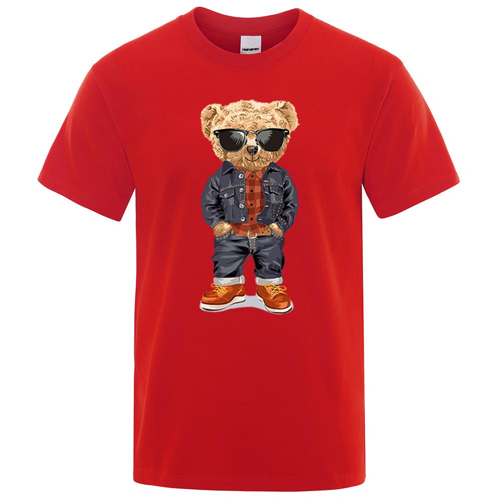 Cowboy Ted Bear With Hands In Pockets Men T Shirts Loose Summer Streetwear Casual Tee Clothes T-Shirts Cotton Breathable Tops