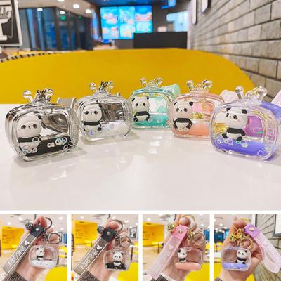 Klarer Acryl-Treibsand-Panda-Schlüsselanhänger, Glockendekor, Haus-Lanyard, Schlüsselring mit Dekoration, Puppenhandtasche