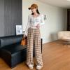 Plaid Pants Women's Spring and Autumn New High Waist Drape Straight Casual Loose X Lazy Style Wide Leg Pants