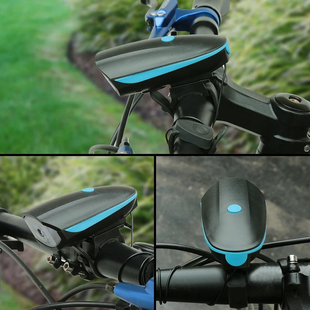 Wiederaufladbares USB-Fahrradscheinwerfer mit Hupe Wasserdichtes LED-Frontlicht für Mountainbike-Straßenfahrrad Nachtfahrradsicherheit