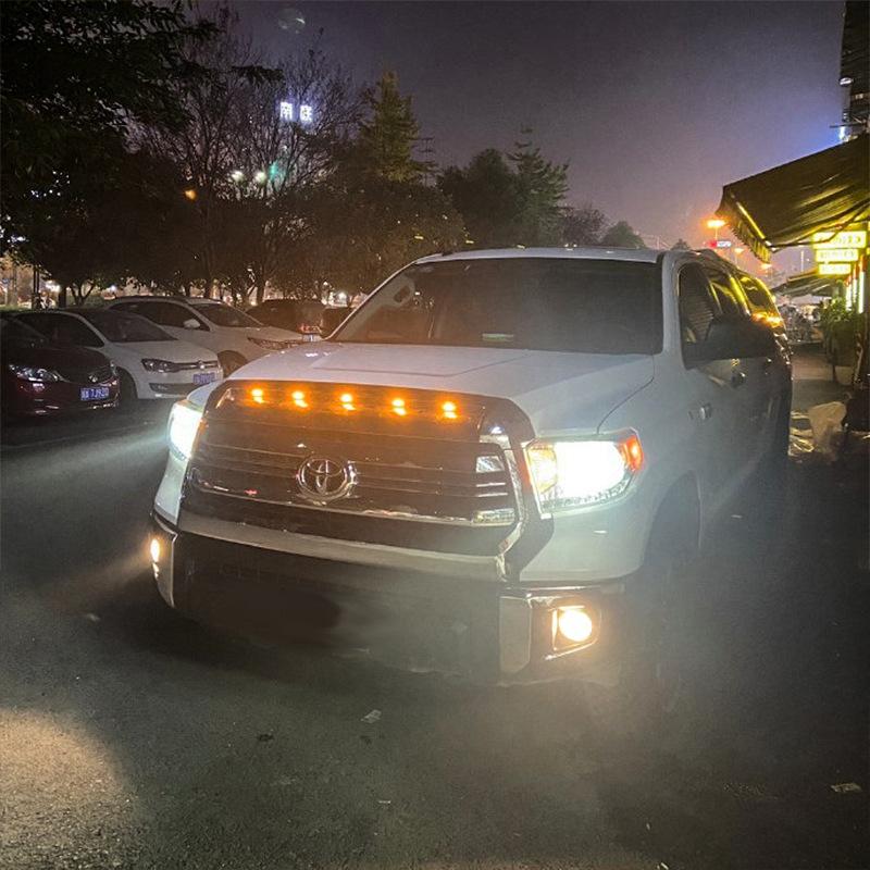 Car LED center grille yellow light 12V 24V 10 lights waterproof grille flashing pickup truck modification center grille daytime