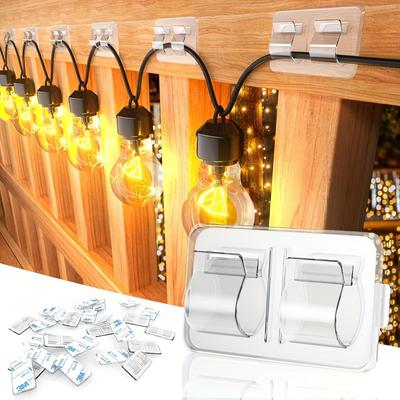 25pcs Transparent Hooks for Outdoor Light Strings, No Drilling Heavy-duty Cable Clamps, Waterproof Self-adhesive Clamps for Hanging Christmas Lights