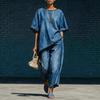 2026 Spot New Cross-border European and American Fashion Anti-denim Loose Wide-leg Pants Two-piece Set Elegant Casual Style