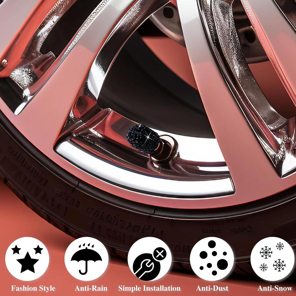 4PCS Bling Crystal Diamond Tire Stem Valve Caps, Dustproof Car Wheel Tire Valve Caps Universal Tire Valve Stem Covers for Cars, SUV, Trucks, Bikes,