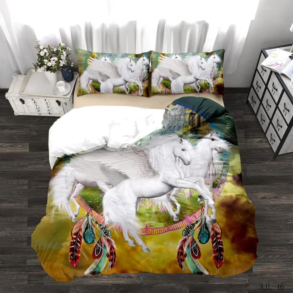 Comforter Pastoral Flowers Animal Unicorn Bedding Set Winter S Reactive Printing Kids Adult Bedding Sets 100% High Quality