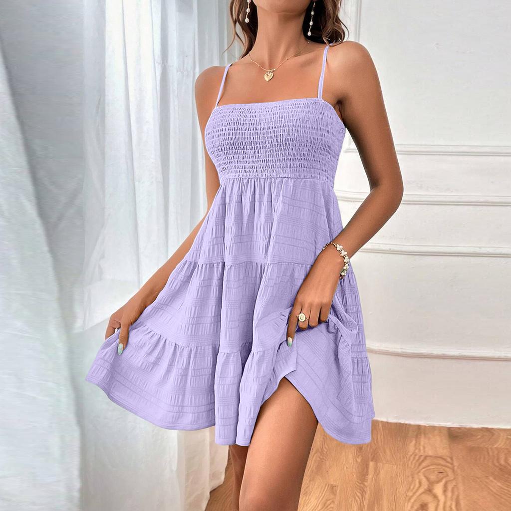 Women's Summer Dress Beach One Neck Thin Strap Color Dress