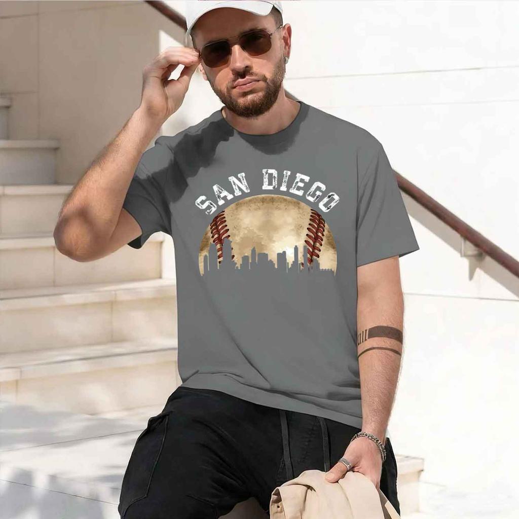 San go Skyline City Vintage Baseball Lover TShirt Summer ShortSved Breathable SweatWking Versatile Trendy TShirt 2026 New Mo