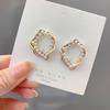 Japan New Vintage Irregular Opal Stone Big Stud Earrings For Women Fashion Temperament Simulated Pearl Brinco