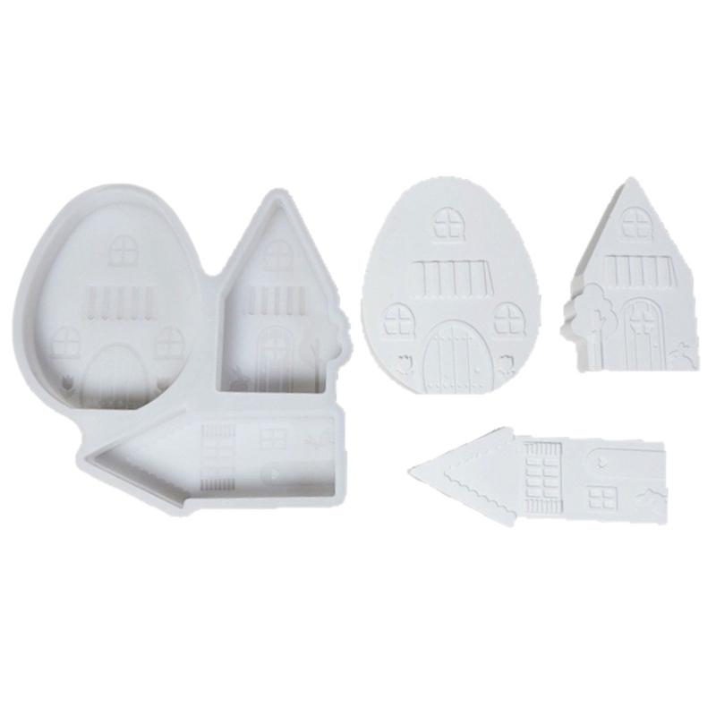 Beautifully Crafted Easters Rabbits House Silicone Mould Set Ideal for Projects Cement Plasters Easters Decoration 1