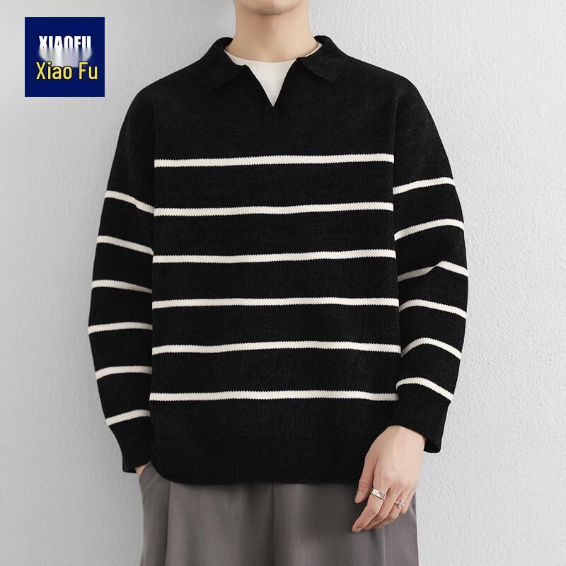 Men's Premium Horizontal Stripe Turn-Down Collar Sweater