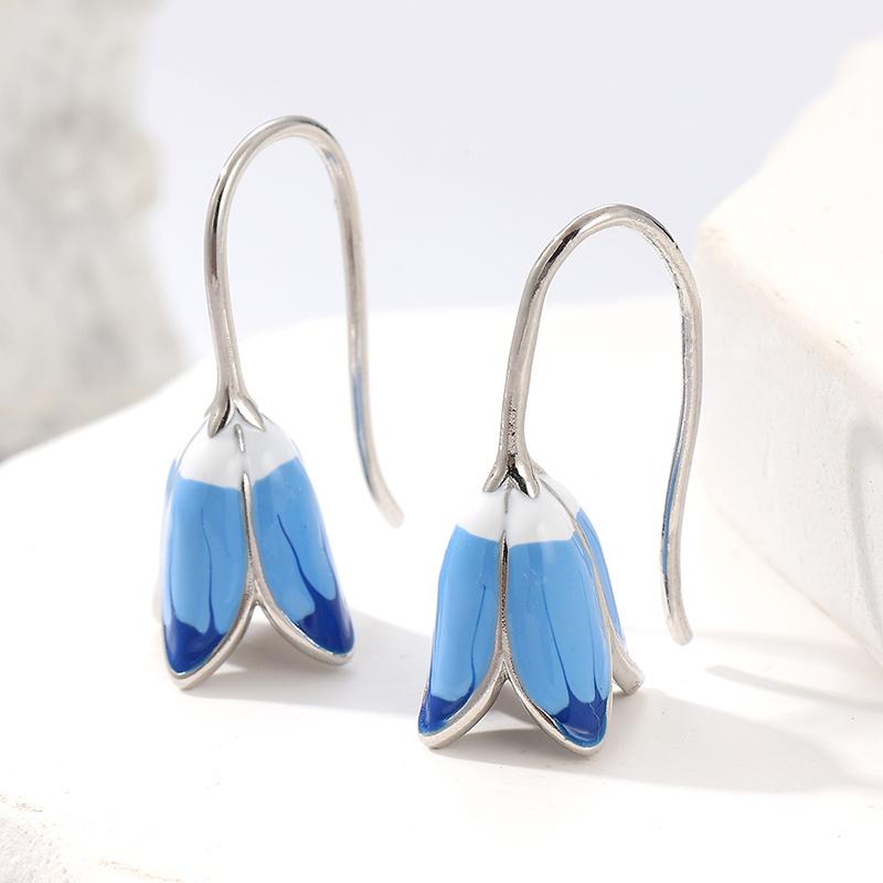 Exquisite Blue Wind Chime Flower-shaped Pendant Earrings Women's  Elegant Jewelry Accessories Gifts Fit for Daily Wearing