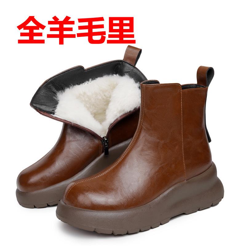 thick-soled women's cotton shoes muffin bottom autumn and winter new casual women's cotton boots casual British retro thickened wool small short boots