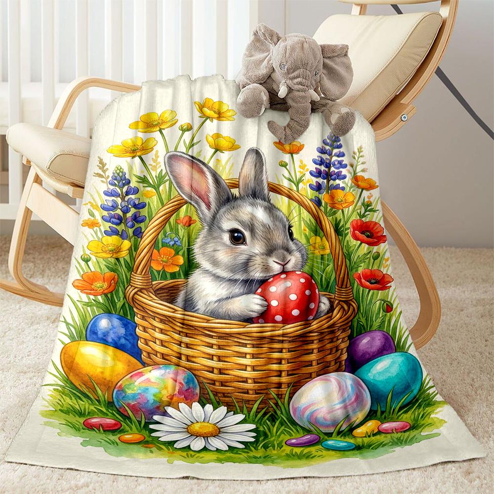 Easter Bunny With Flowers Blanket,Suitable for sofas, offices, travel, living rooms, gift for friends and family,Suitable for all seasons.