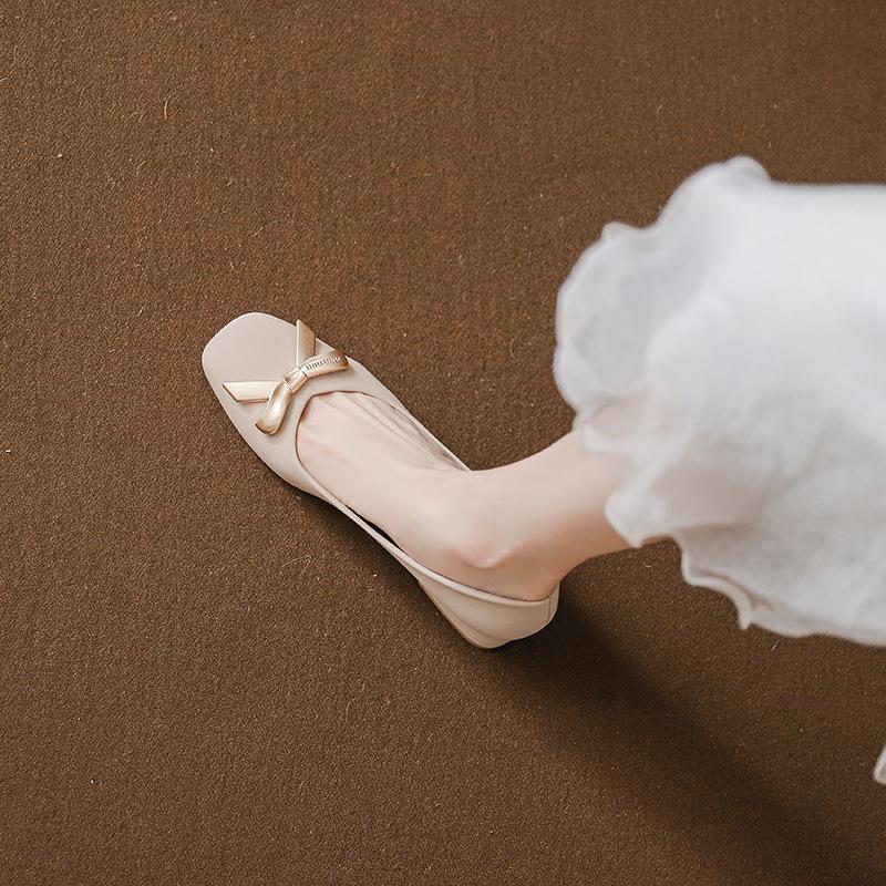 French Retro Bow Single Shoes Square Head Thick Heel Light Mouth Versatile Women's Shoes Are Not Tired To Wear for a Long Time