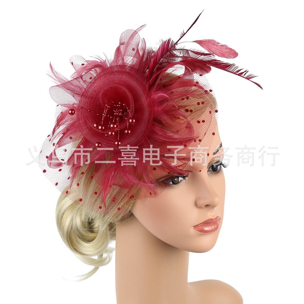 Europe and the United States popular feather headgear bridal hair accessories mesh top hat Jockey Club hair accessories hairpin headband