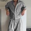 INCERUN Two Piece Suit Men Striped Short Sleeve Shirts Shorts Casual Outfits Sets