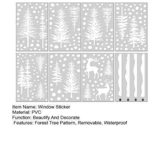 8Pcs Christmas Window Cling Removable Waterproof PVC Snowy Forest Tree Reindeer Static Glass Sticker Winter Holiday Party Decoration Decal