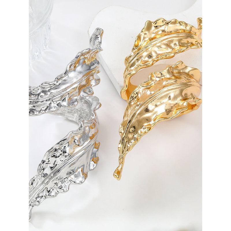 European and American Liquid Simple Luxury Smart Leaves Winding Elegant Bracelet Opening Exaggerated Metal Leaves Wrist Ring Women
