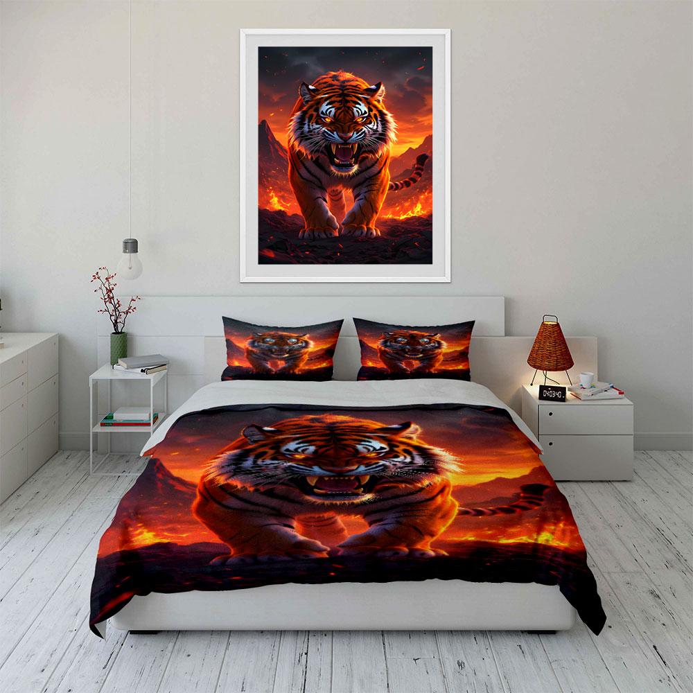 Fierce tiger with flames. Bedding sets Duvet cover sets Duvet covers Pillowcases(1*Duvet Cover 2*Pillowcases without duvet insert)