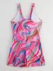 European & American Round Neck Wavy One-Piece Swimsuit - Women's Sleeveless Beachwear