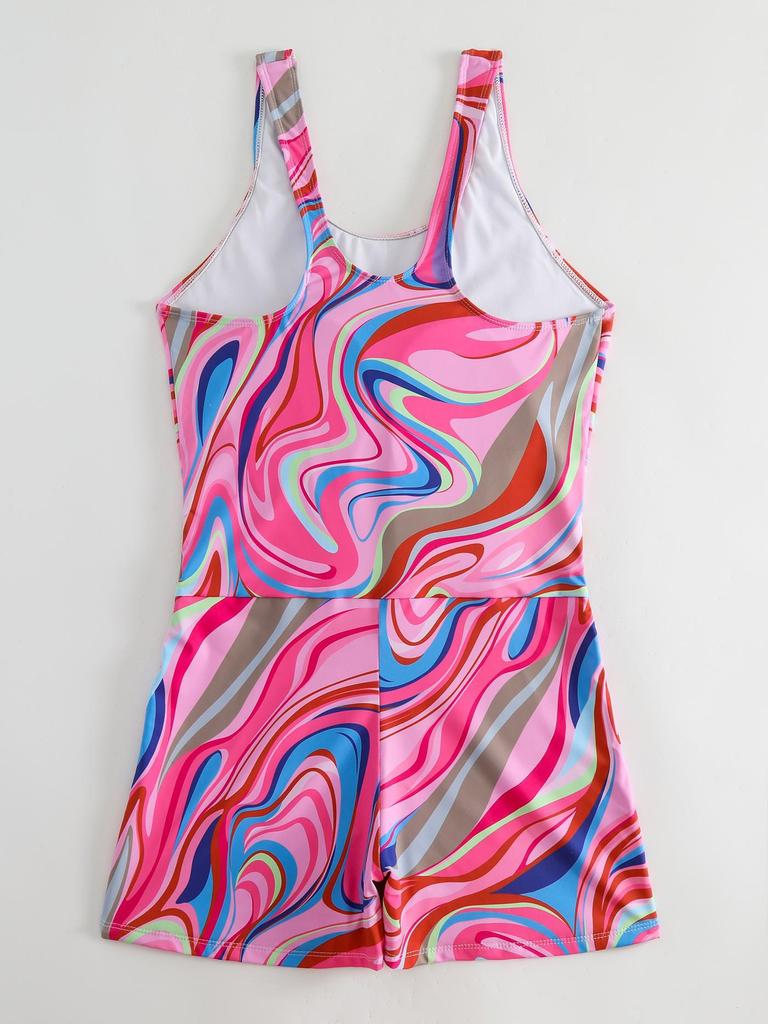 European & American Round Neck Wavy One-Piece Swimsuit - Women's Sleeveless Beachwear