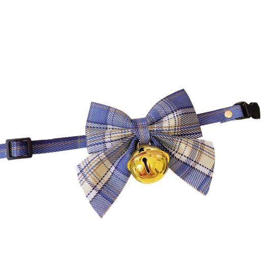 Psí motýlkový obojek Nastavitelný design spony Kostkovaný potisk Pet Pes Kočka Náhrdelník se zvonkem