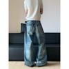 Cabbage Coke American-Style Clean Fit Loose Straight-Leg Whiskered Denim Pants Unisex Wide-Leg Straight Long Pants Trendy