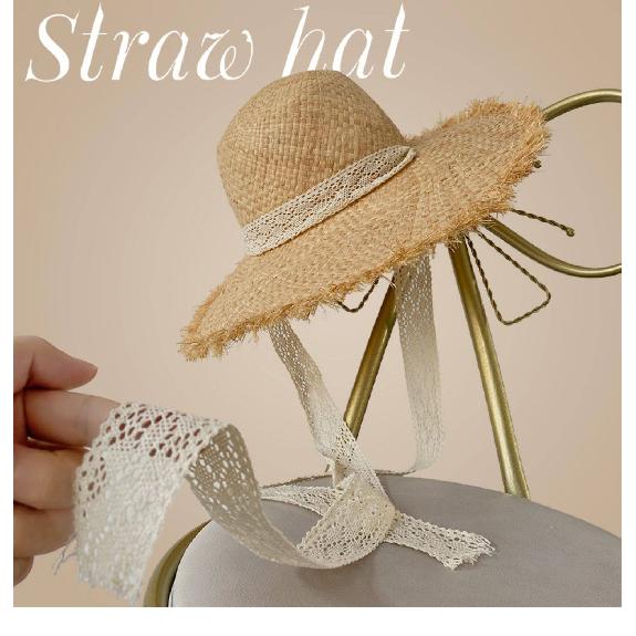 Trendy Summer Handmade Wide-Brimmed Flat-Brimmed Sunshade Sun Protection Vacation Travel Beach Straw Hat for Women