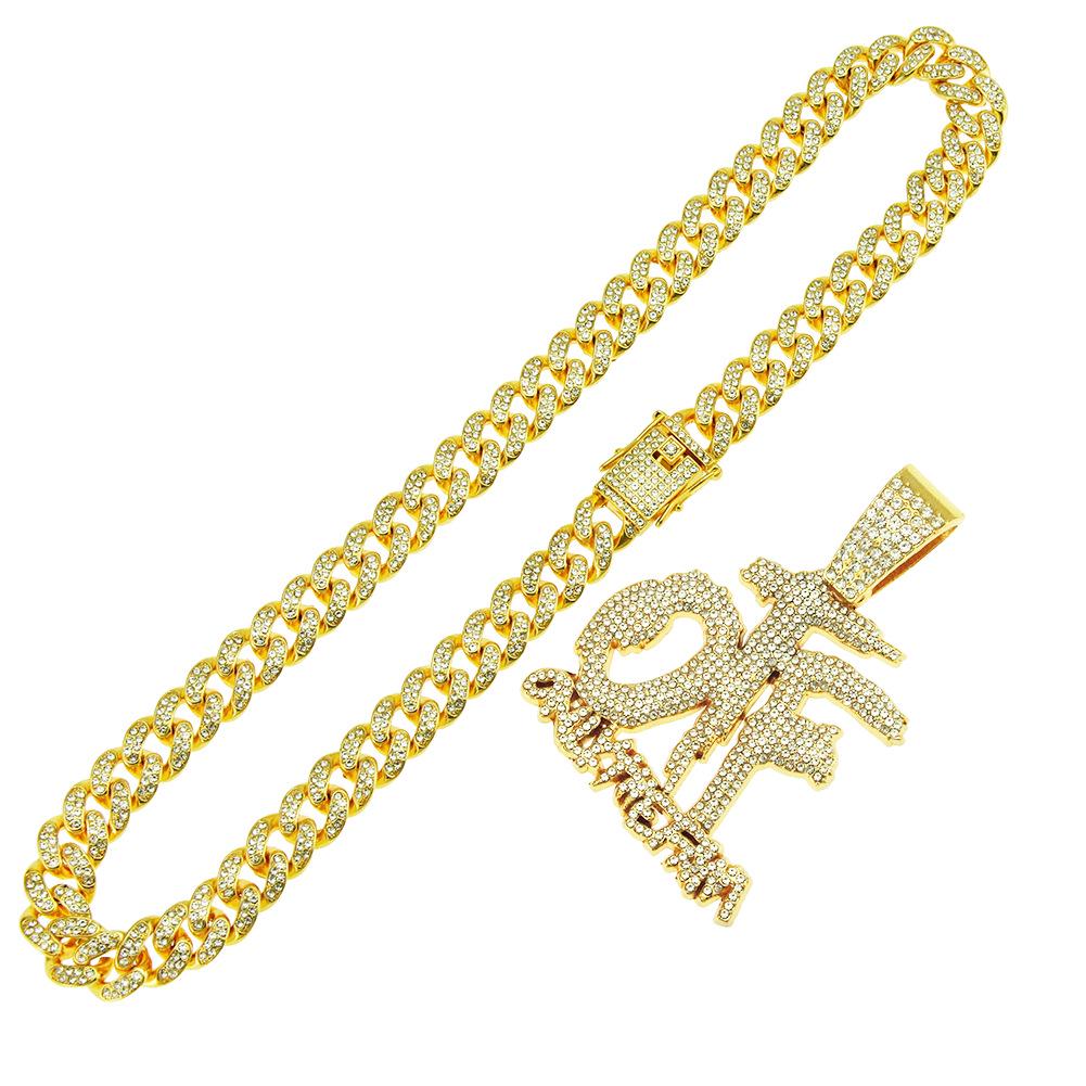 Rhinestone Letter Pendant Cuban Chain Necklace for Hip Hop Street Dance