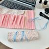 Aesthetic Pink Color Roll-up Pencil Bags for Kids Girl Sweet Floral Print Plaid Makeup Brush Portable Gel Pen Organizer