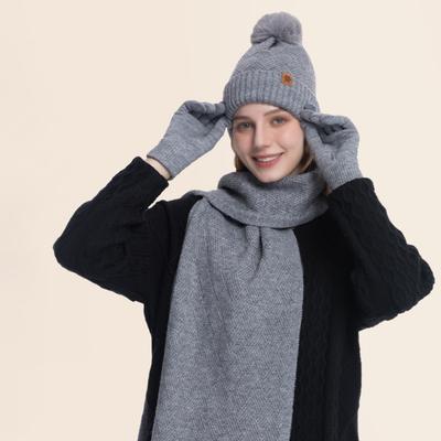 3 Pcs/Set Unisex Winter Beanie Scarf Gloves Set Thick Knitted Warm Cap Gloves
