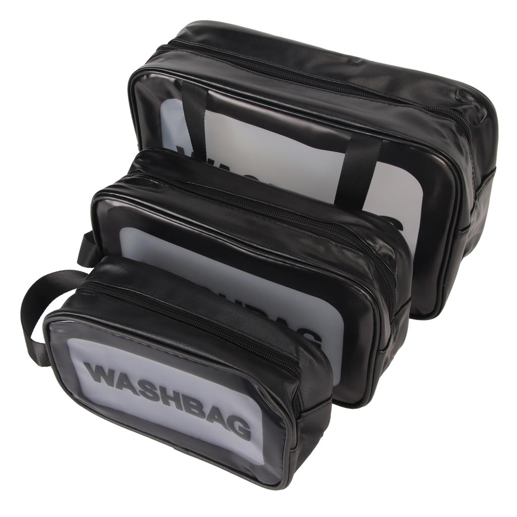 3pcs PVC Makeup Bag Multifunction Waterpeoof Lightweight Transparent Portable Cosmetic Bag for Men Women Black