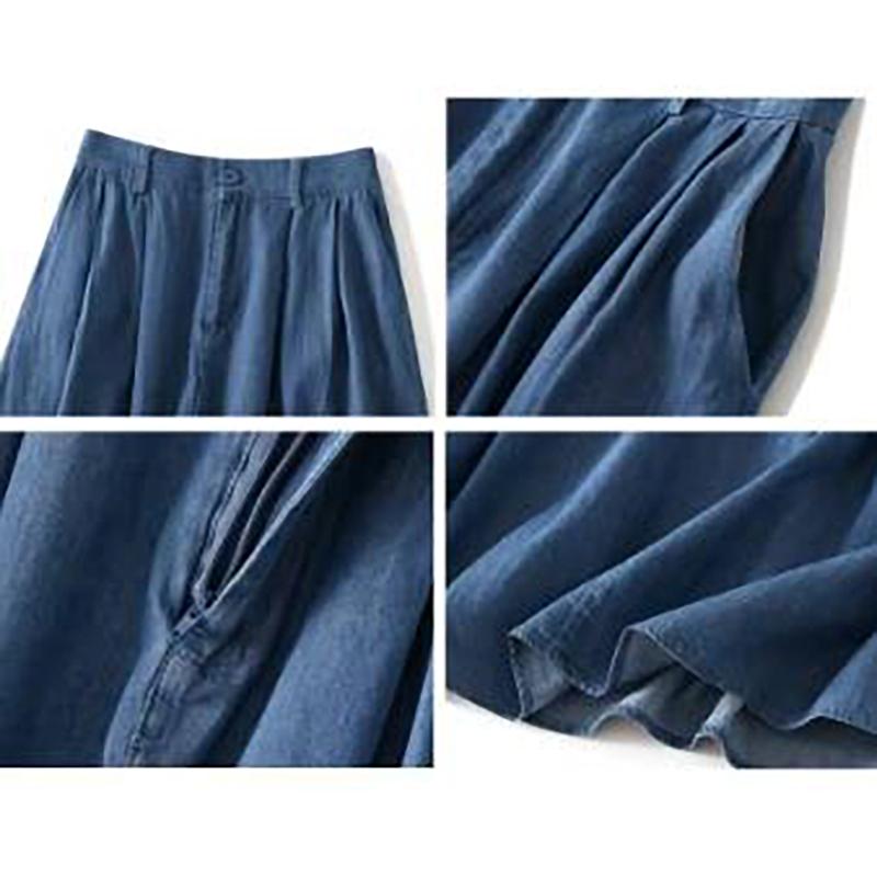 Koreanischer langer Rock Damenmode Hohe Taille Retro Midi A-Linie Jeansröcke Blau Sonne Schule