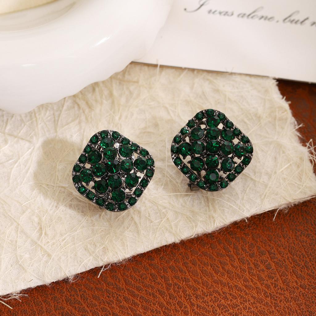 Super Flash Green Diamond-Set Stud Earrings Geometric Full Diamond Earrings Atmospheric Exaggeration Light Luxury Ear Buckles Women