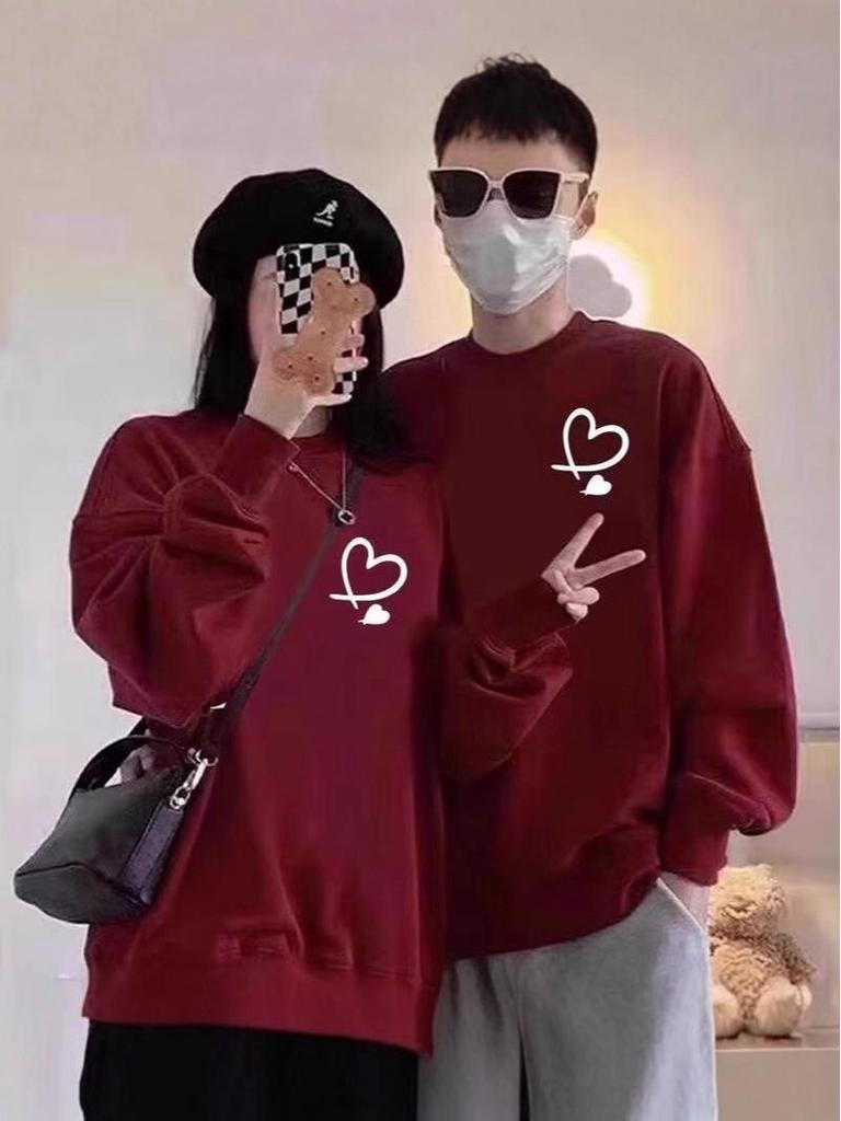 2025 New Couple's American Style Round Neck Loose Print Hoodie with Plus Velvet for Autumn/Winter