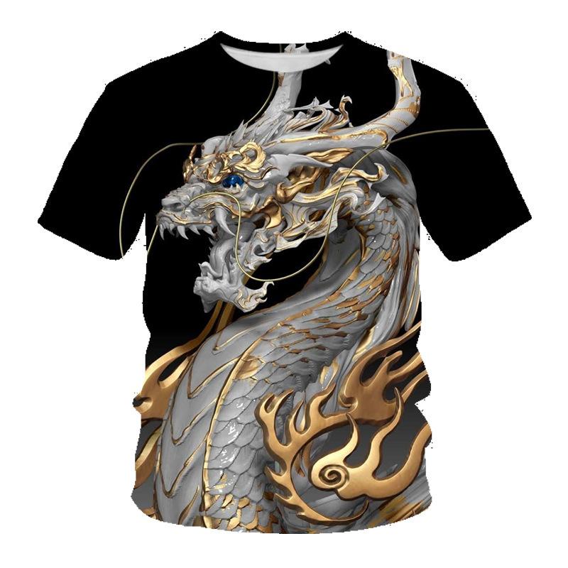 Summer Round Neck 3D Dragon Pattern Print Top Fashionable Casual Short Sleeved Men's T-shirts