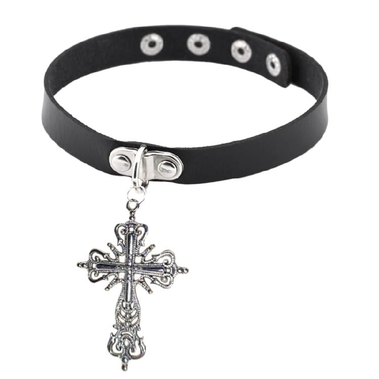 Ожерелье Y2K Леопардовый Чокер с Подвеской-Крестом Украшение Регулируемая Цепочка