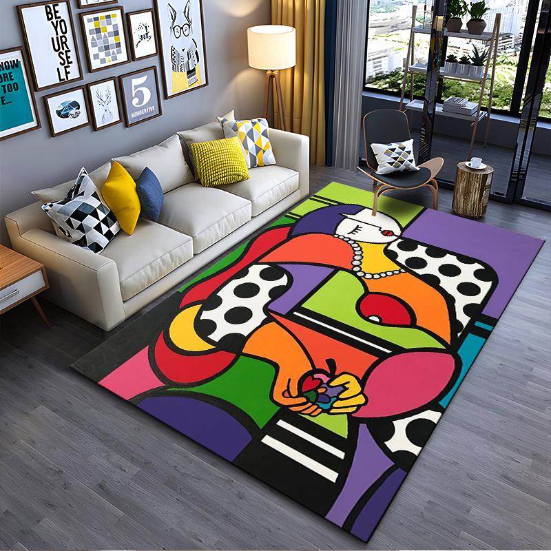Colorful Abstract Woman with Polka Dots - Non-slip Rug Suitable for Living Room and Bedroom Sofas