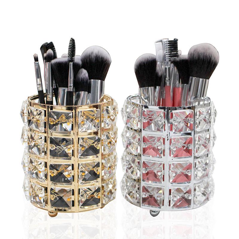 Nordic INS Style Crystal Iron Art Desktop Ornaments: Makeup Brush & Pen Holder Decorative Display.
