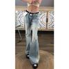 Women's Low Waist Washed Flare Jeans Vintage Distressed Bootcut Denim Pants